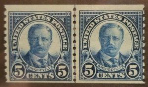 US Stamp*1923-29* 5c * Theodore Roosevelt * Scott #602 *Line Pair MLH OG - Lot 2