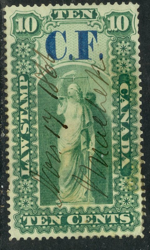 CANADA REVENUES ONTARIO 1864 10c CF Consolidated Fund LAW STAMP VDM. OL2 VFU