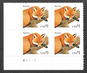 3036a MNH $1 Red Fox, LL Plate Block,  Free Insured Shipping,