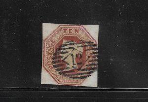 GREAT BRITAIN SCOTT #6 1848 10SH (RED BROWN)- EMBOSSED- IMPERFORATE- USED