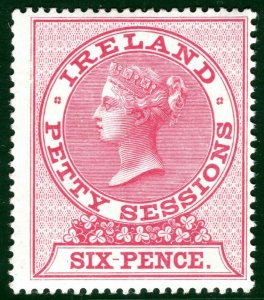 GB IRELAND QV Revenue Stamp 6d Carmine-Rose PETTY SESSIONS Mint LMM S2WHITE1