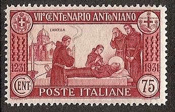 ITALY  263 MINT OG 1931 75c brn red P 14 St. Anthony of P...