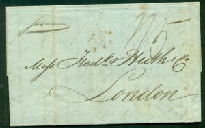 DANISH WEST INDIES 1845 SFL St. Thomas to London blue cachet DEGATAU & CO.