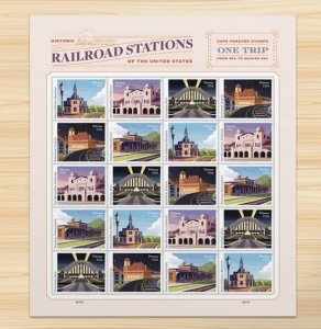 Railroad Stations  forever stamps  ,5 Sheets of 20,100pcs