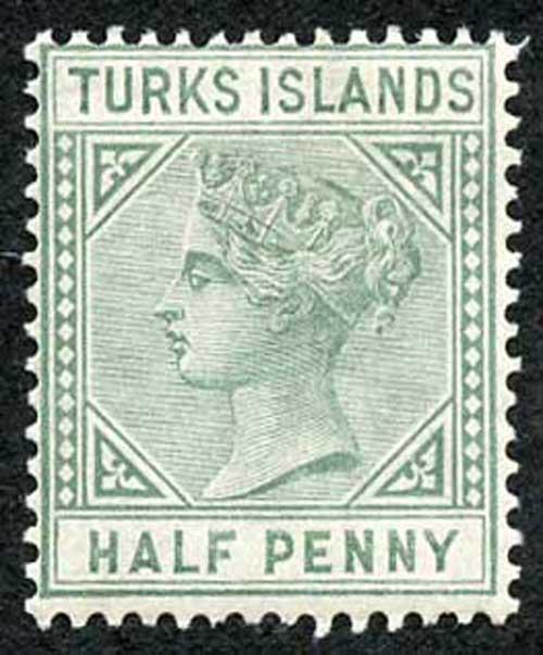 TURKS ISLANDS SG53a 1/2d pale green Wmk Crown CA Perf 14 M/Mint