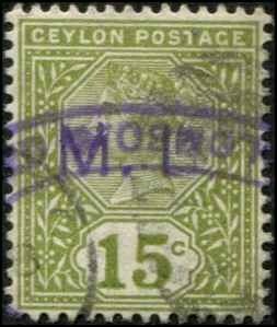 Ceylon SC# 136  Victoria 15c SCV $2.40 Used
