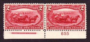 US 286 2c Trans-Mississippi Mint Plate #655 Bottom Pair VF OG H SCV $60