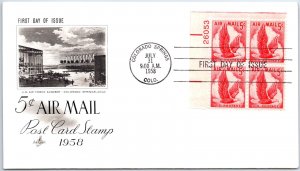 U.S. FIRST DAY COVER 6c AIR MAIL STAMP C67 PLATE BLOCK (4) ART CRAFT CACHET 1963