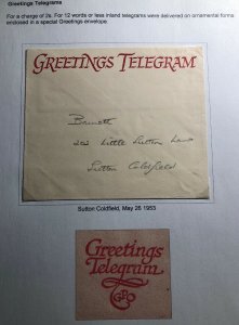 1953 England Greetings Coronation Telegrams Cover To Sutton Coldfield