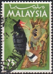 Malaysia 23 - Used - 75c Rhinoceros Hornbill (1965) (cv $0.60) (1)