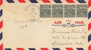 844 4 1/2c WHITE HOUSE COIL STRIP OF 4 - Nice Airmail FDC