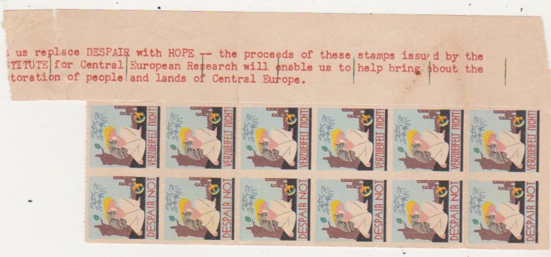 Despair Not Verzweifelt Nicht Central European Research Charity Stamp Blk of 12