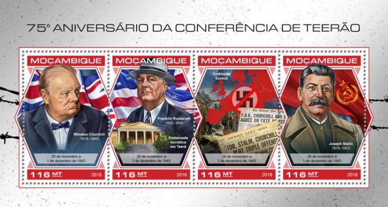 MOZAMBIQUE - 2018 - Tehran Conference, 75th Anniv - Perf 4v Sheet - MNH