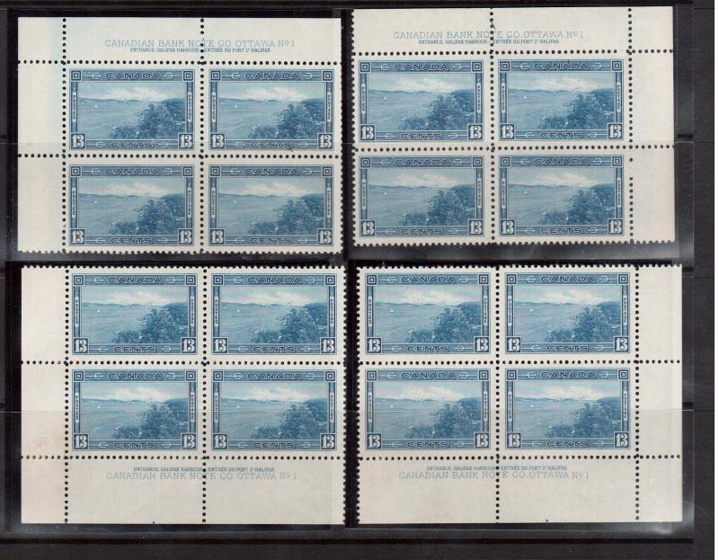 Canada #242 VF/NH Plate #1 Match Set Of Four Corner Blocks