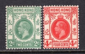 Hong Kong 1912 GV 2c & 4c Watermark CA Mult Mint H #110-11