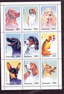 Tanzania # 1437, Dogs, Sheet of 9, NH, Half Cat.