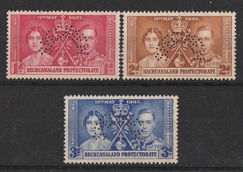 BECHUANALAND : 1937 KGVI Coronation set 1d-3d, SPECIMEN. MNH **.