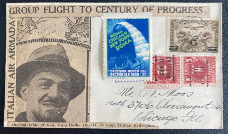 1933 Montreal Canada Century Of Progress Special Flight Cover Gen Italo Balbo L