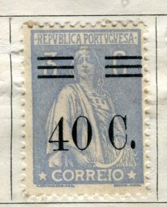 PORTUGAL; 1928 early Ceres surcharged issue Mint hinged 40c. value