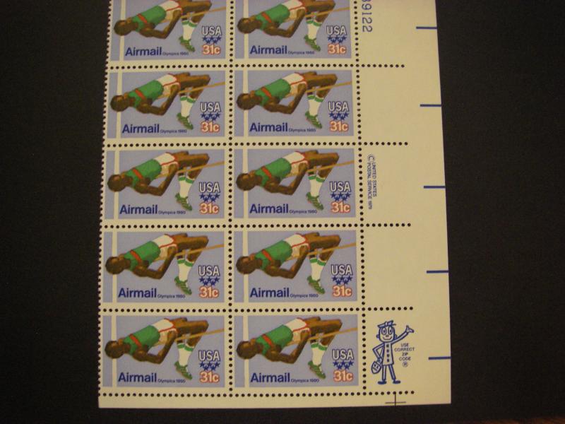 Scott C97, 31c Olympic High Jumper, PB20 UR, MNH Airmail Beauty