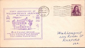 FDC 1932 - 250th Anniversary William Penn's Arrival - New Castle, Del - F37914