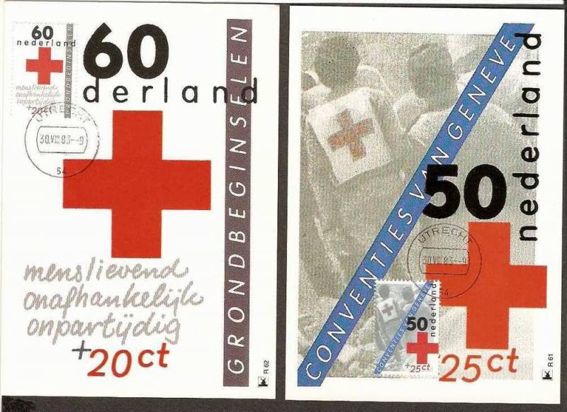 NETHERLAND 1983 RED - CROSS, ASSISTANCE & PROTECTION SET OF 4 MAXIMUM CARDS #...