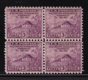 1933 Newburgh NY Sc 727 3c purple MNH VF full OG rotary block of 4 (D