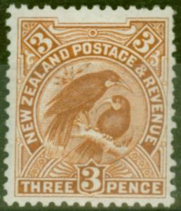 New Zealand 1908 3d Yellow-Brown SG378a Fine Mtd Mint