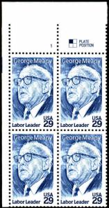 SC#2848 29¢ George Meany Plate Block: UL #1 (1994) MNH