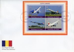 Chad 2018 FDC Concorde 4v M/S Cover Airplanes Aviation Stamps