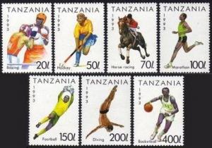 Tanzania 1018-1024,1025,MNH. Sport 1992.Boxing,Hockey,Horse racing,Soccer,Diving