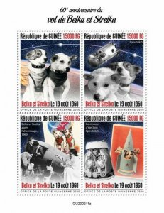 Guinea Space Stamps 2020 MNH Dogs Belka & Strelka Flight 60th Anniv 4v M/S