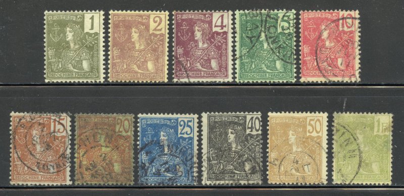 Indo-China Scott 24-31,34-35,37 Unused/Used H - 1904 France Issue - SCV $21.40