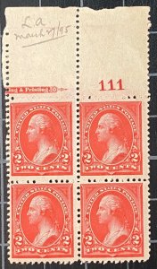 US Stamps-SC# 250 - MOG NH - Block W Partial Imprint And Plate # - SCV -  $85.00