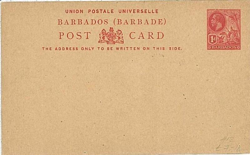 LIONS : POSTAL STATIONERY: BARBADOS - HIGGINGS & G #12