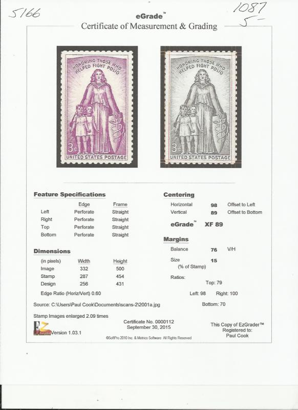 # 1087 MINT NEVER HINGED POLIO     XF+