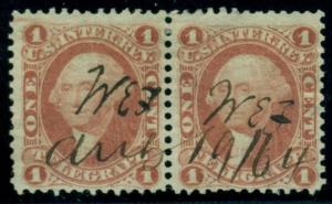 US #R4c 1¢ Telegraph, pair, used, VF