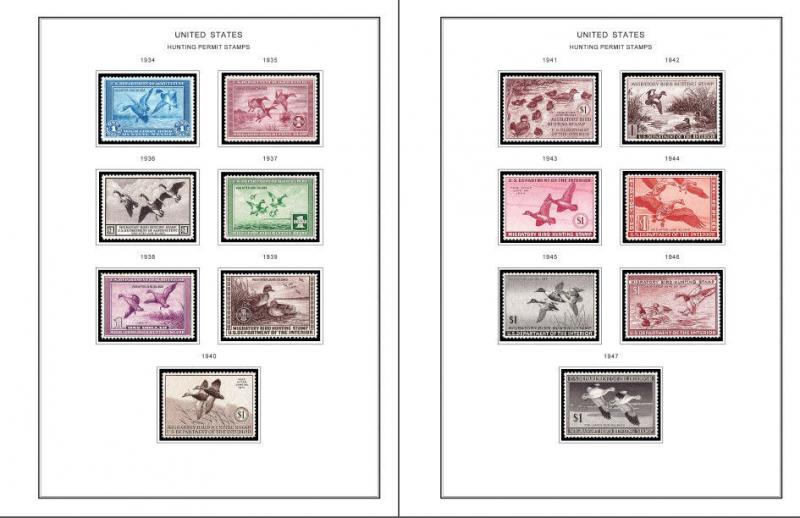 COLOR PRINTED USA FEDERAL DUCK 1934-2019 STAMP ALBUM PAGES (45 illustr. pages)