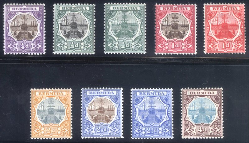 Bermuda 1906 1/4d-4d Dry Dock Wmk MCA Scott 31-39 SG 34-42 MLH Cat $168