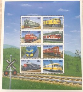Burkina Faso 1998 - Trains - Stamp Sheet of 8 - Scott #1122 - MNH