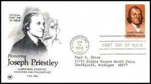 US 2038 Joseph Priestly PCS Typed FDC