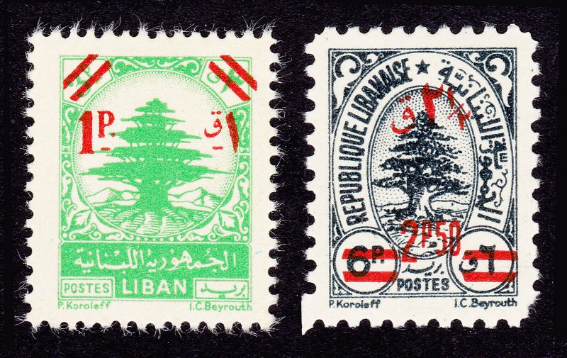 LEBANON LIBAN MNH-OG SCOTT #245-246 CEDARS SURCHARGED