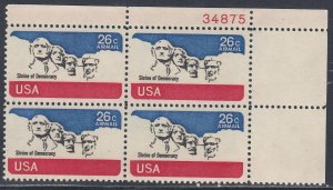 Scott C88 MNH UR Pl Blk 34875 - 1974 Mt. Rushmore