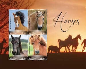 GHANA 2015 - MUSTANG HORSES - SHEETLET OF 4 - MNH