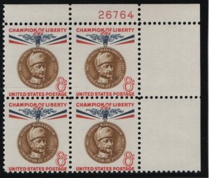 US, 1166, MNH, PLATE BLOCK, 1960, GUSTAF MANNERHEM