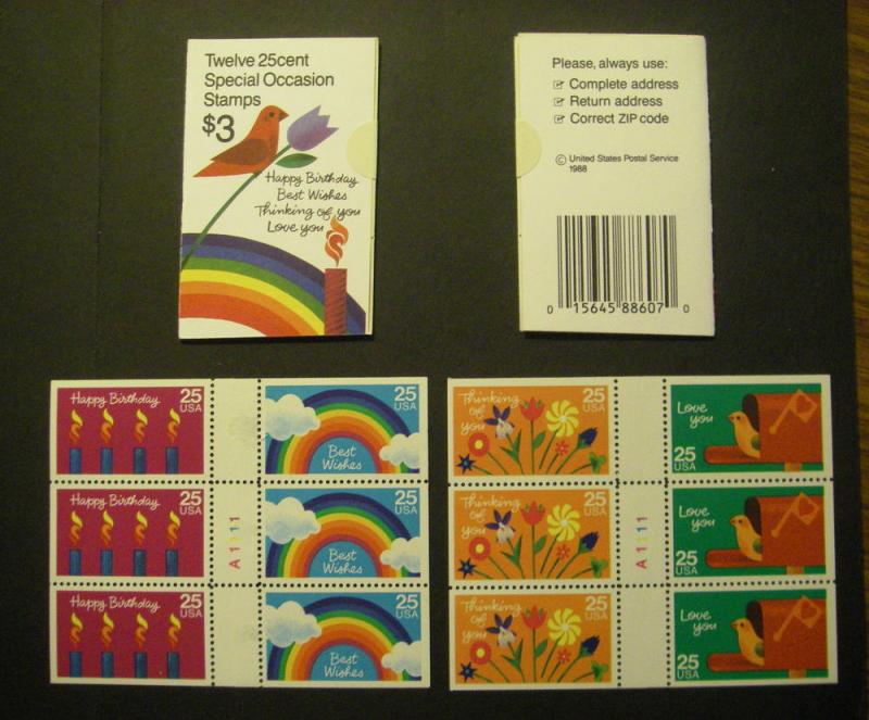BK165, Scott 2396a & 2398a, 25c Special Occasions, MNH Complete Booklet
