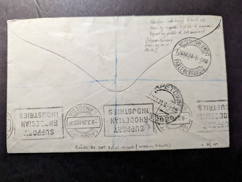 1934 British Nyasaland First Flight Cover FFC Blantyre to Cape Town South Africa