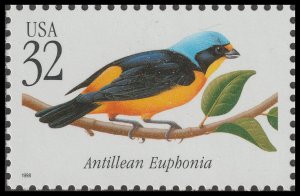 US 3222 Tropical Birds Antillean Euphonia 32c single MNH 1998