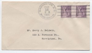 1935 #752 3ct newburgh farley gutter pair first day cover [y8844]