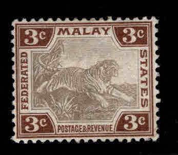 Federated Malay States Scott 27 MH* wmk 3  colorful Brown Grey Tiger stamp